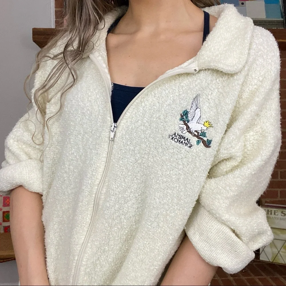 Vintage 90s Art Unlimited Animal Exchange Oversized Teddy Zip Up Sweatsh…